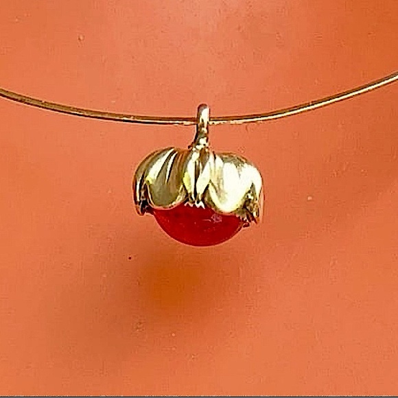 Jewelry - Vintage Gold Filled Cherry Red Glass Acorn Charm